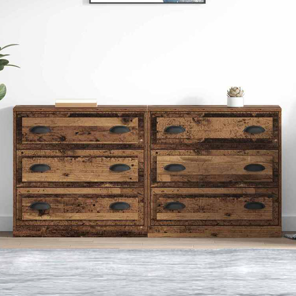 vidaXL 3 Drawer Old Wood Modern Sideboard Set of 2 Image 1