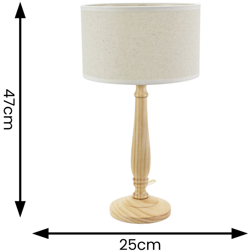 ValueLights Victoria Linen White Edge Drum Shade Light Wood Candlestick LED Table Lamp Image 6