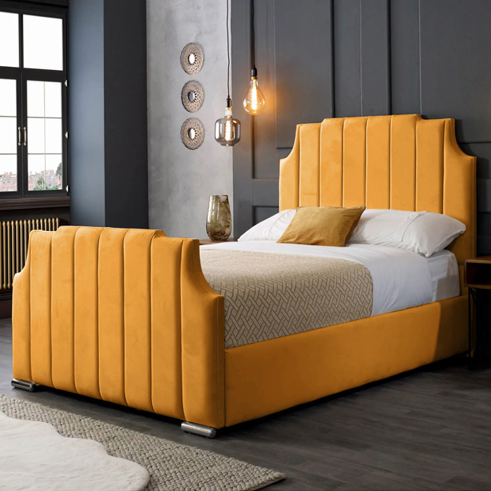 Eleganza Home Nelson Super King Size Mustard Plush Velvet Bed Frame with Headboard Image 1