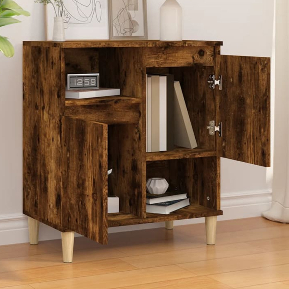 vidaXL 2 Door 2 Shelf Smoked Oak Sideboard Image 1
