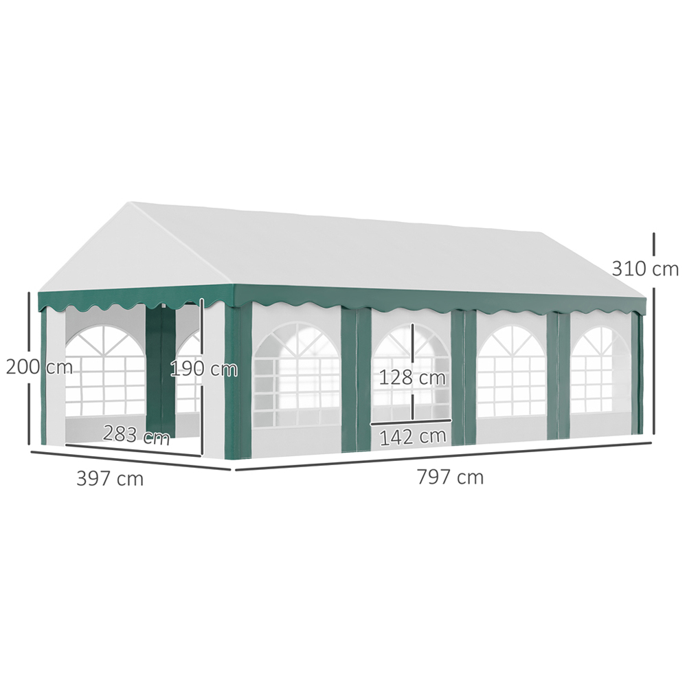 Outsunny 8 x 4m White and Green Marquee Party Tent with Sides Image 6