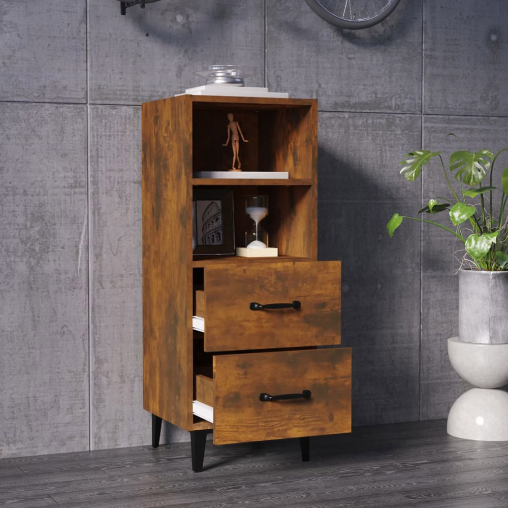 vidaXL 2 Drawer 2 Shelf Smoked Oak Sideboard Image 3