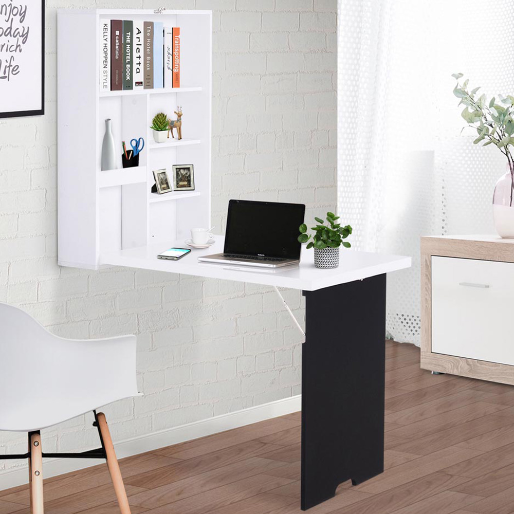 Portland Multifunctional Folding Wall-Mounted Drop-Leaf Table White Image 1