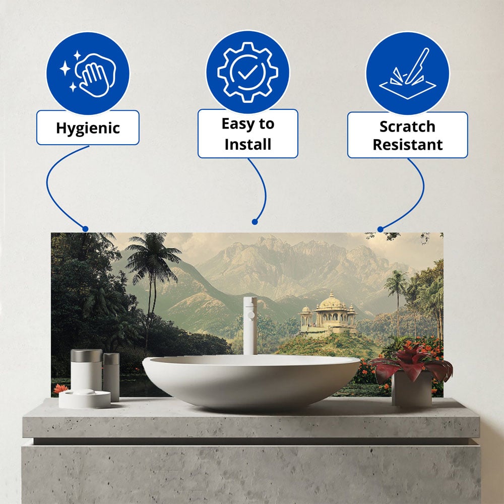 Warren Reed Designer Temple by a Lake with Lilies Bathroom Splashback 25 x 60cm Image 3