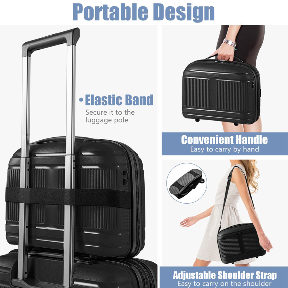Costway Set of 2 Black Cosmetic Case Luggage Set Image 6