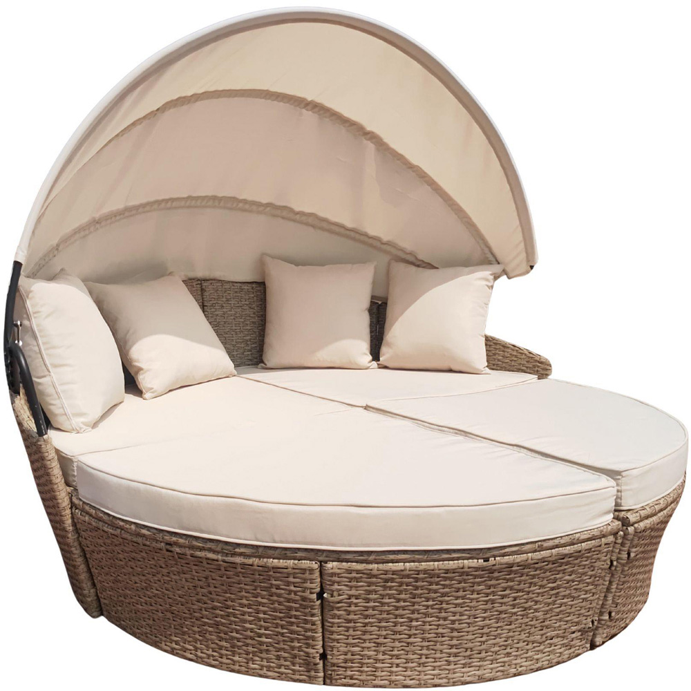 Home Source Amara Cream Rattan Upholstered Day Bed with Sunshade Image 2