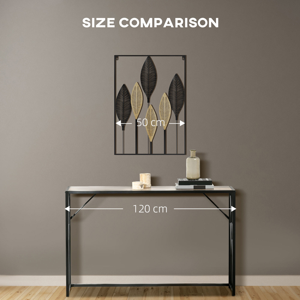 HOMCOM 3D Metal Wall Art Leaves for Home Decor, Hanging Wall Sculpture, Black Image 6
