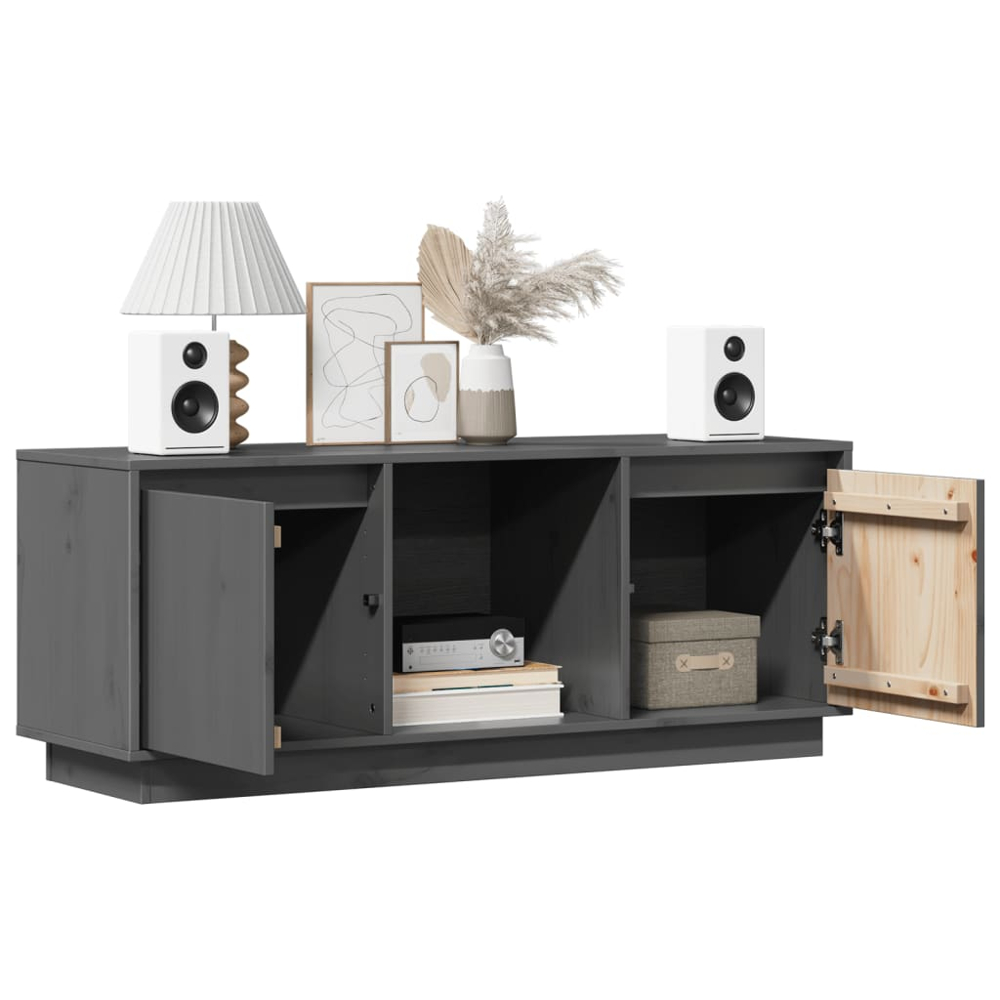 vidaXL 2 Door Single Shelf Grey Solid Pine Wood TV Cabinet Image 4