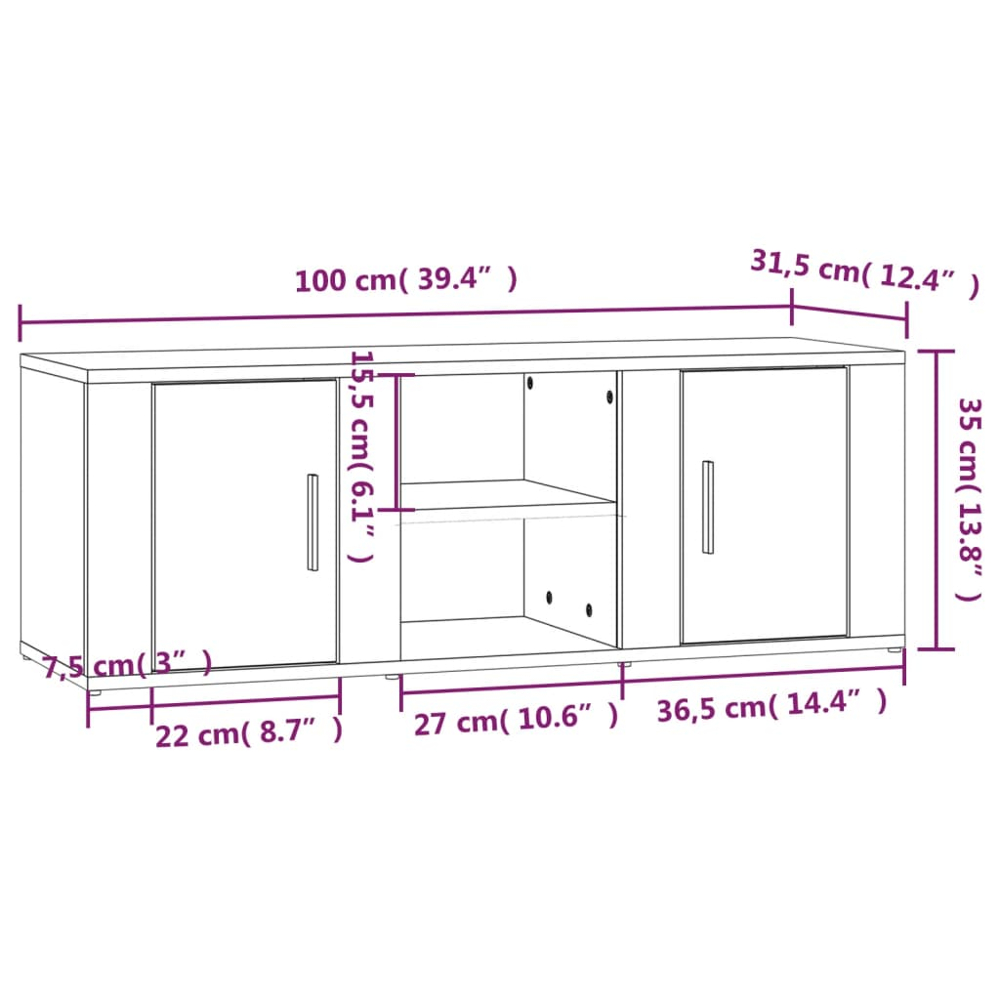 vidaXL 2 Door 2 Shelf White TV Cabinet Image 9