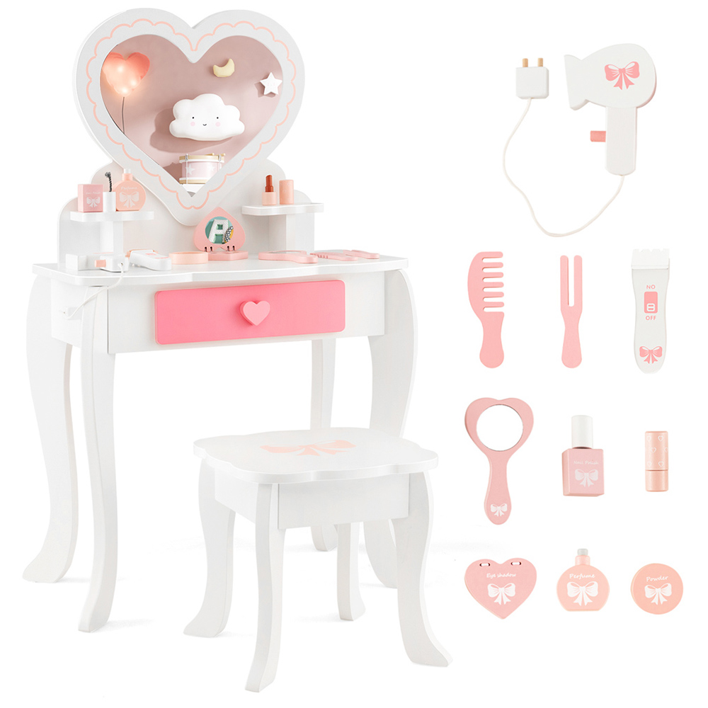 Costway White Kids Vanity Table and Stool Image 2