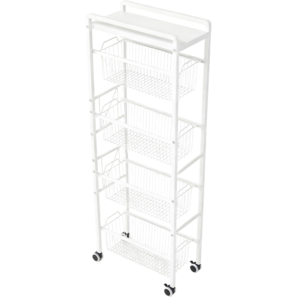 Living and Home 5 Shelf White Slim Rolling Kitchen Storage Organiser Image 1