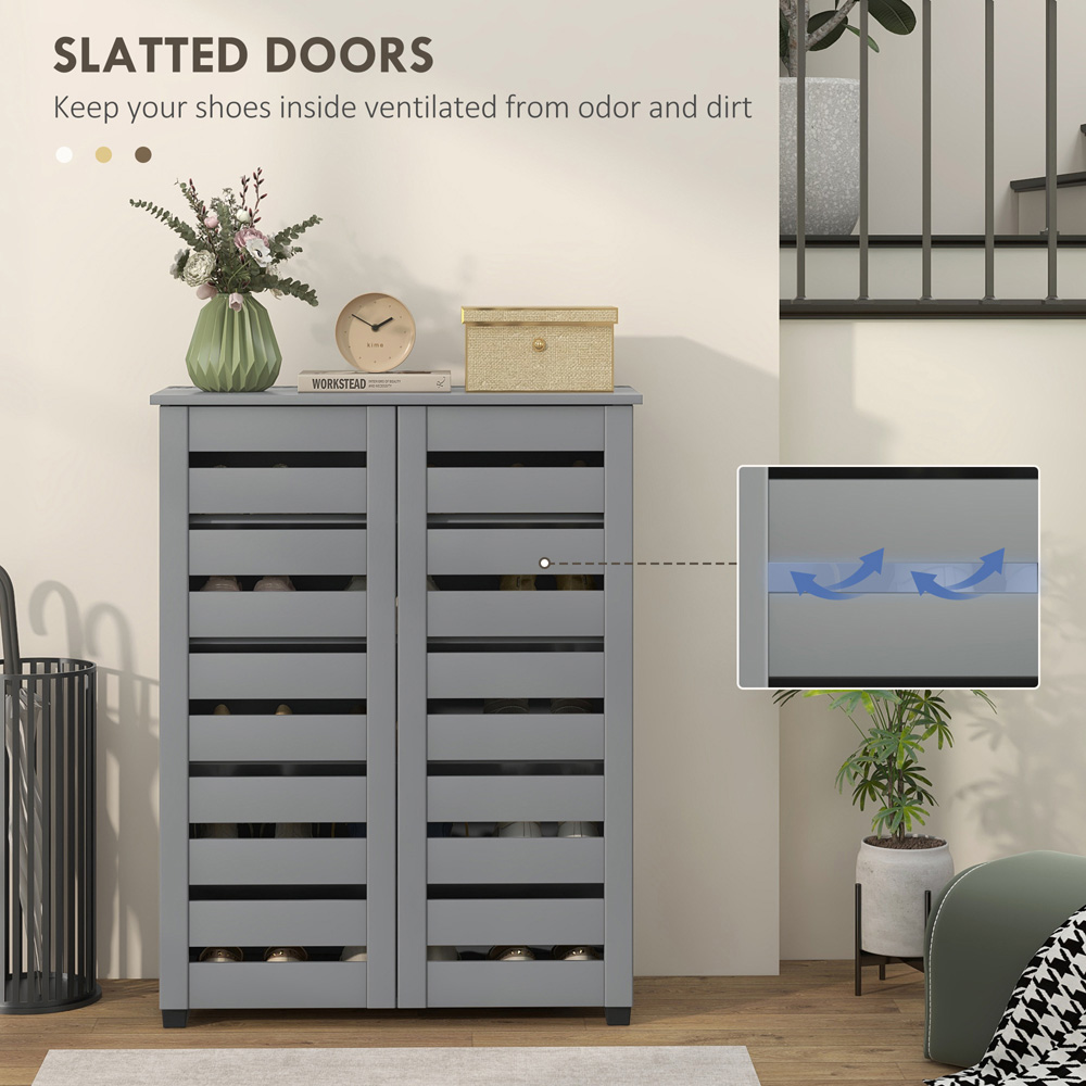 Portland 2 Door Grey Slatted Shoe Storage Cabinet Image 8