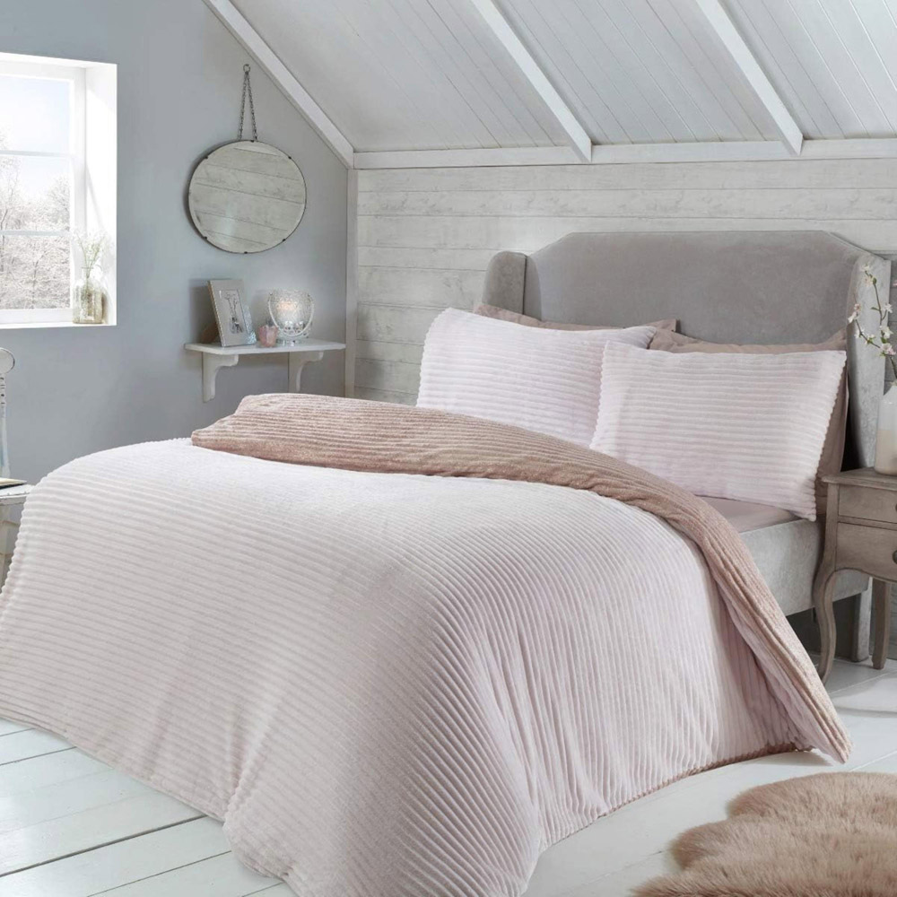Smart Living Single Blush Pink Sparkle Ribbed Fleece Reversible Duvet Cover Set Image 7