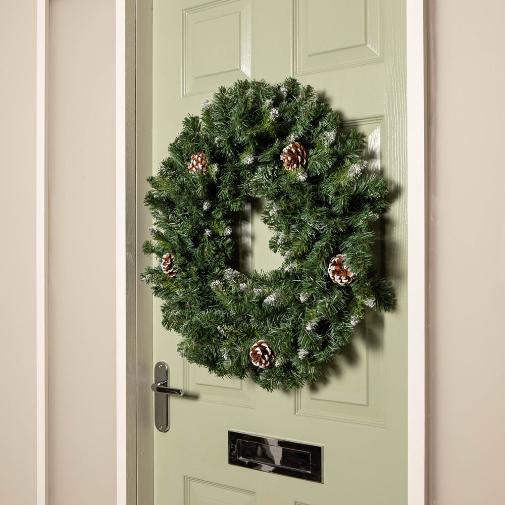 Samuel Alexander Green Snow King Fir Hanging Christmas Wreath with Pinecones 60cm Image 7