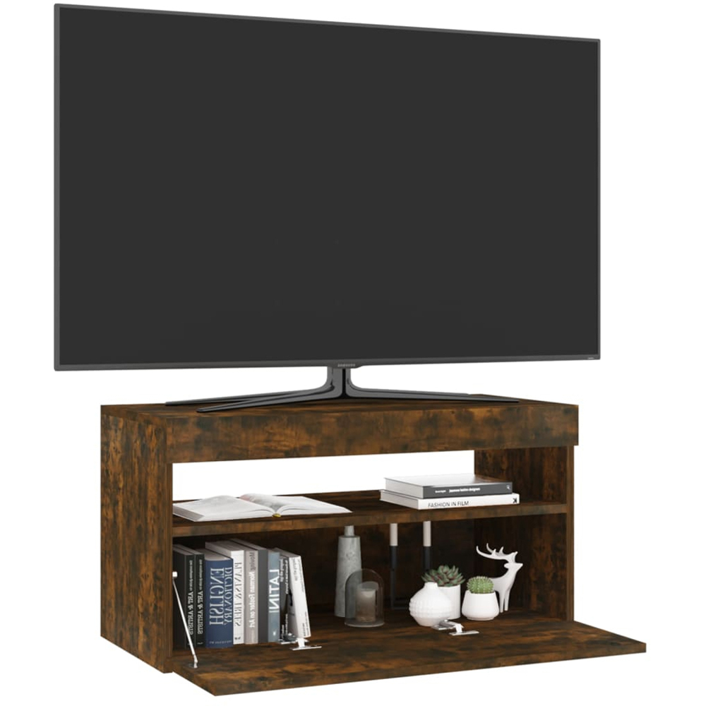 vidaXL Single Door Single Shelf Smoked Oak LED TV Cabinet Image 6