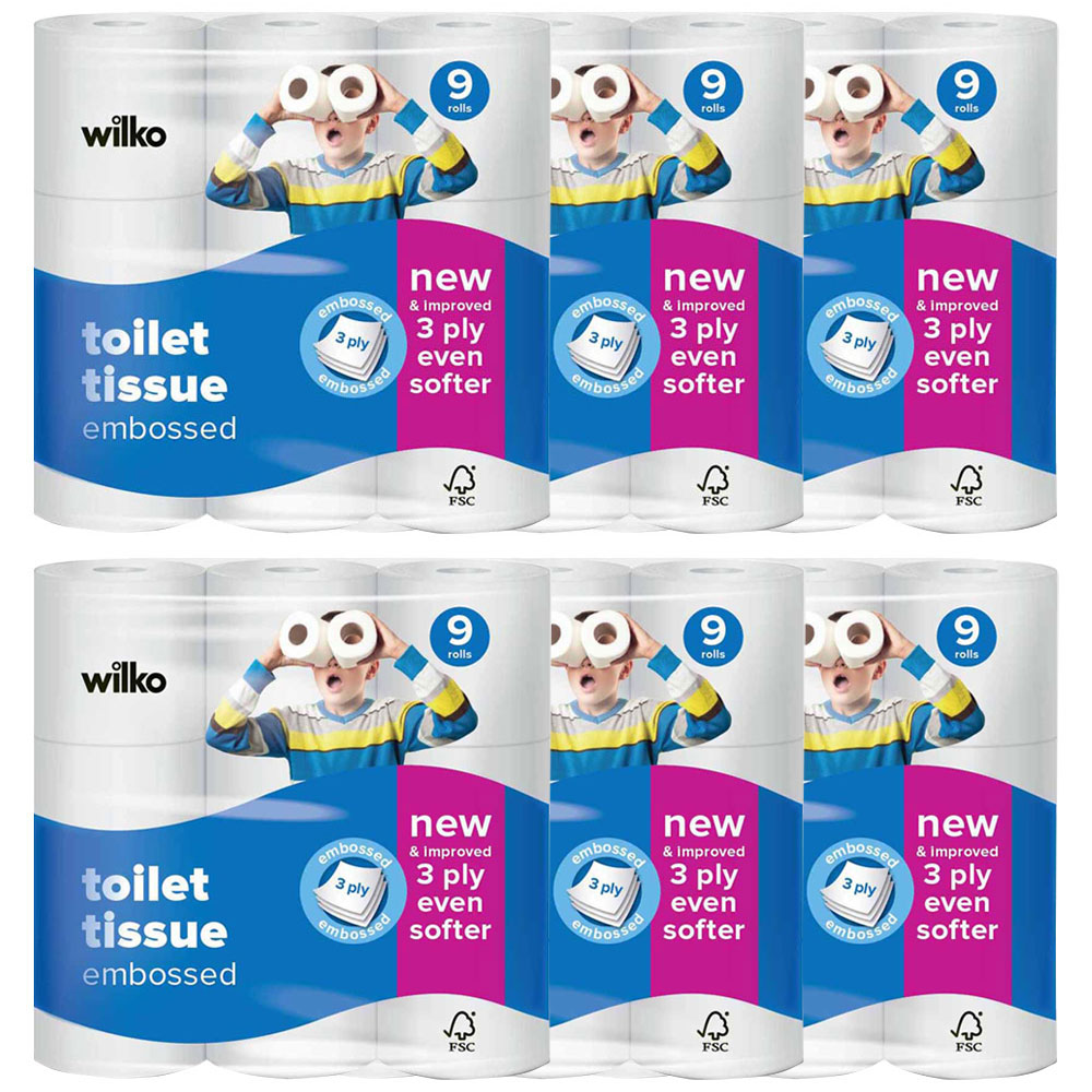 Wilko Embossed Toilet Tissue 9 Rolls 3 Ply Image 2
