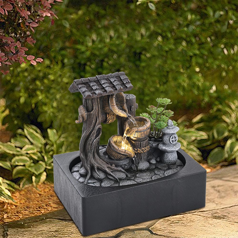 Living and Home Tabletop Relaxation Resin Water Fountain with Light Image 7
