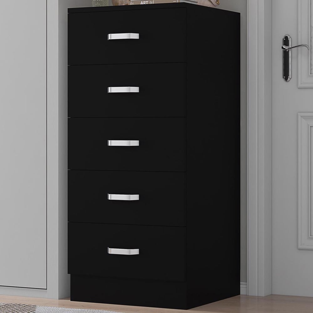FWStyle Tunis Matt Black 5 Drawer Slim Chest Image 1