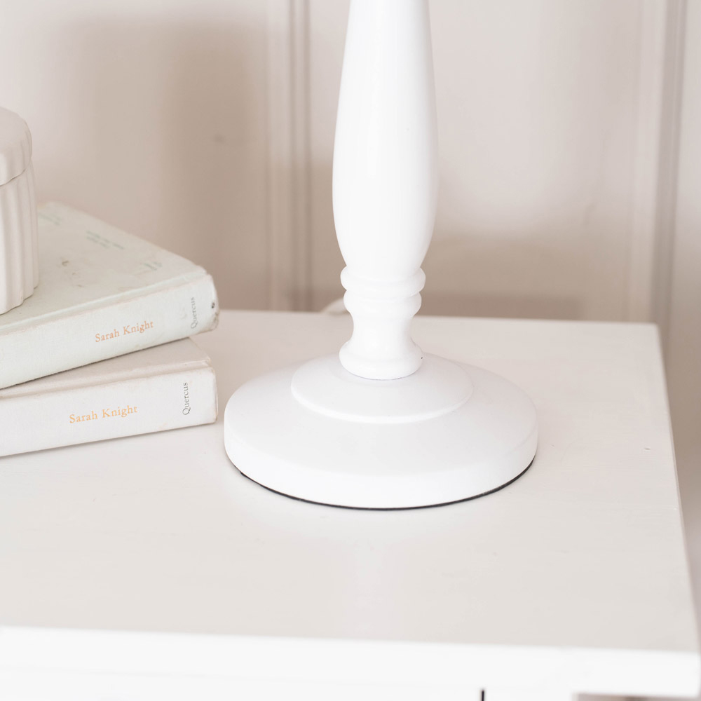 ValueLights Victoria Grey Fabric Drum Shade White Wood Traditional LED Table Lamp Image 4