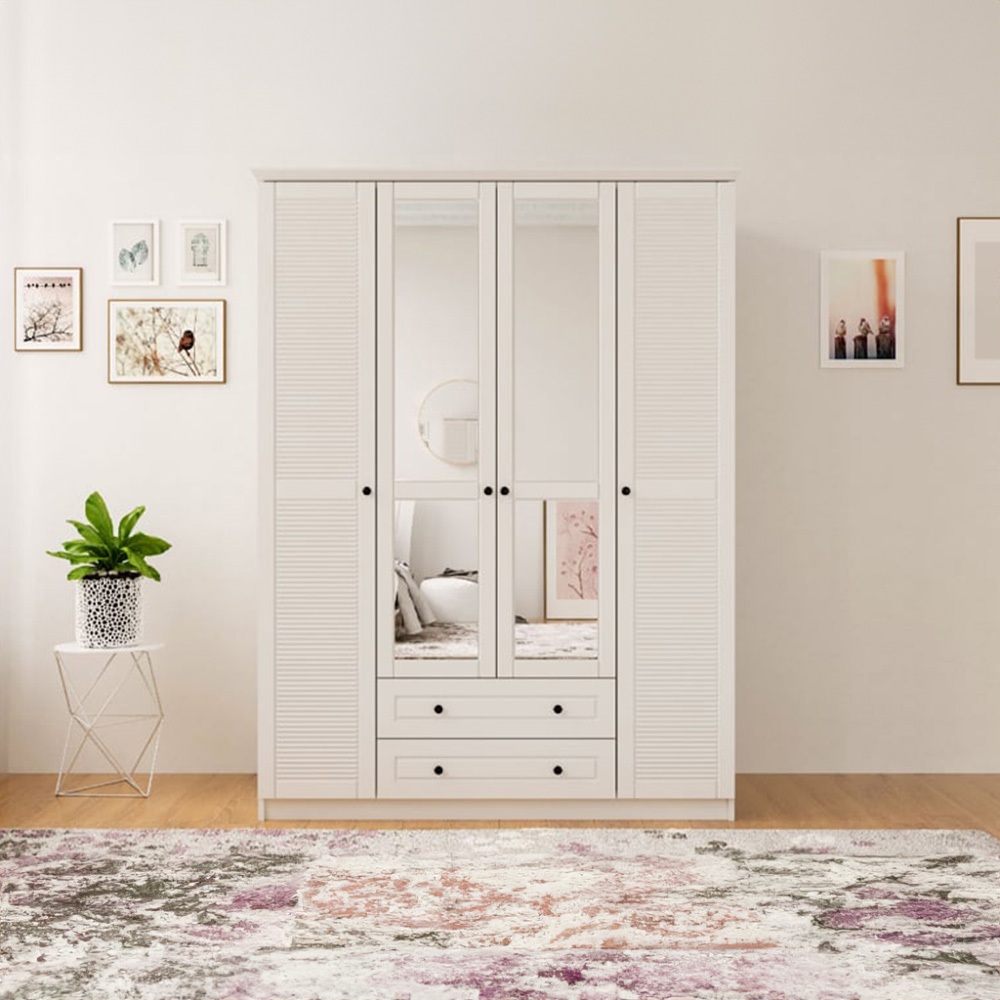 Evu VOLET 4 Door 2 Drawer White XL Mirrored Wardrobe Image 4