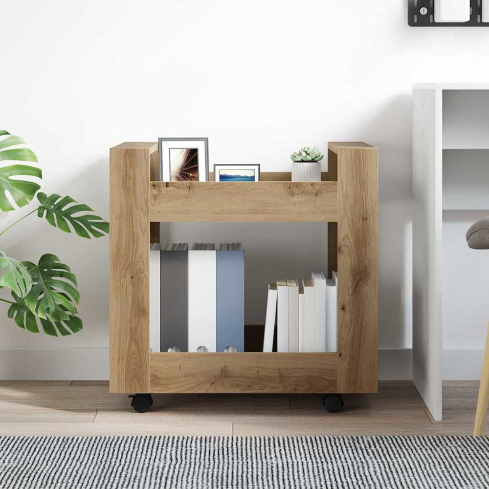 vidaXL 2 Shelf Artisan Oak Wooden Desk Trolley Image 8