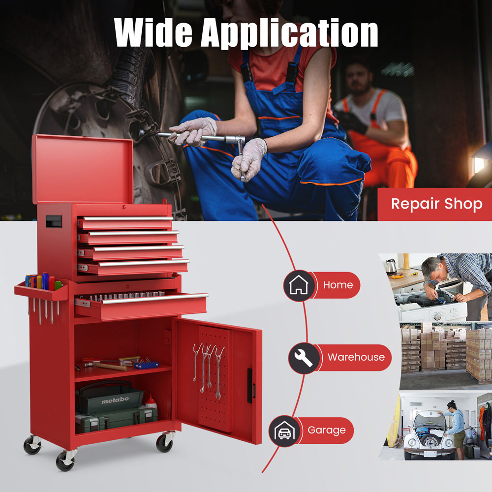 Costway 5 Drawer Red High Capacity Tool Storage Cabinet Image 4