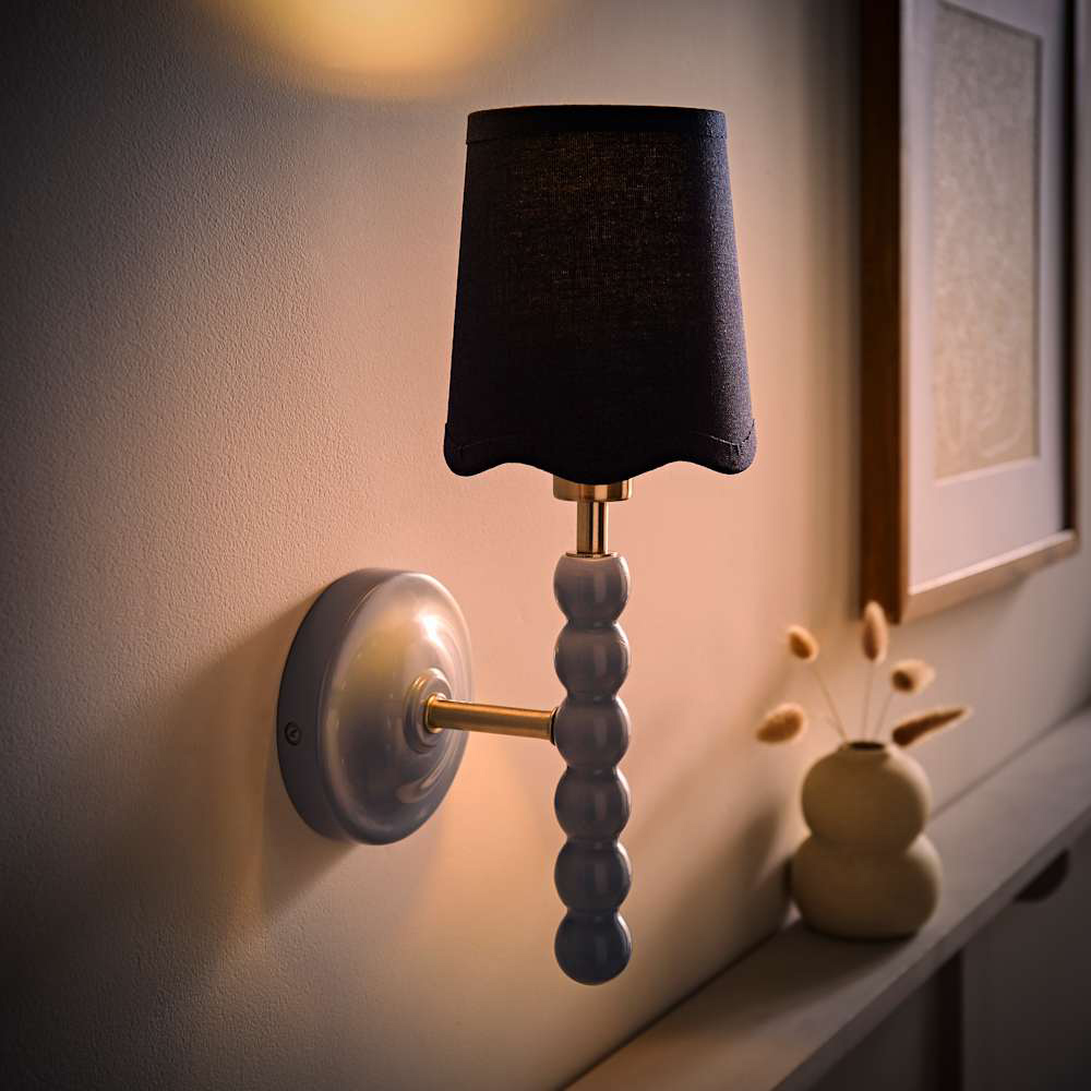 ValueLights Navy Linen Scallop Shade Blue Bobbin LED Wall Light with Bulb Image 3