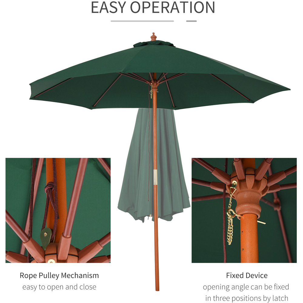 Outsunny Dark Green Wooden Garden Parasol with Top Vent 2.5m Image 4