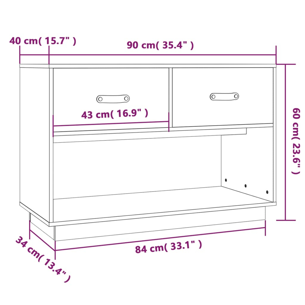 vidaXL 2 Drawer Single Shelf White Solid Pine Wood TV Cabinet Image 9