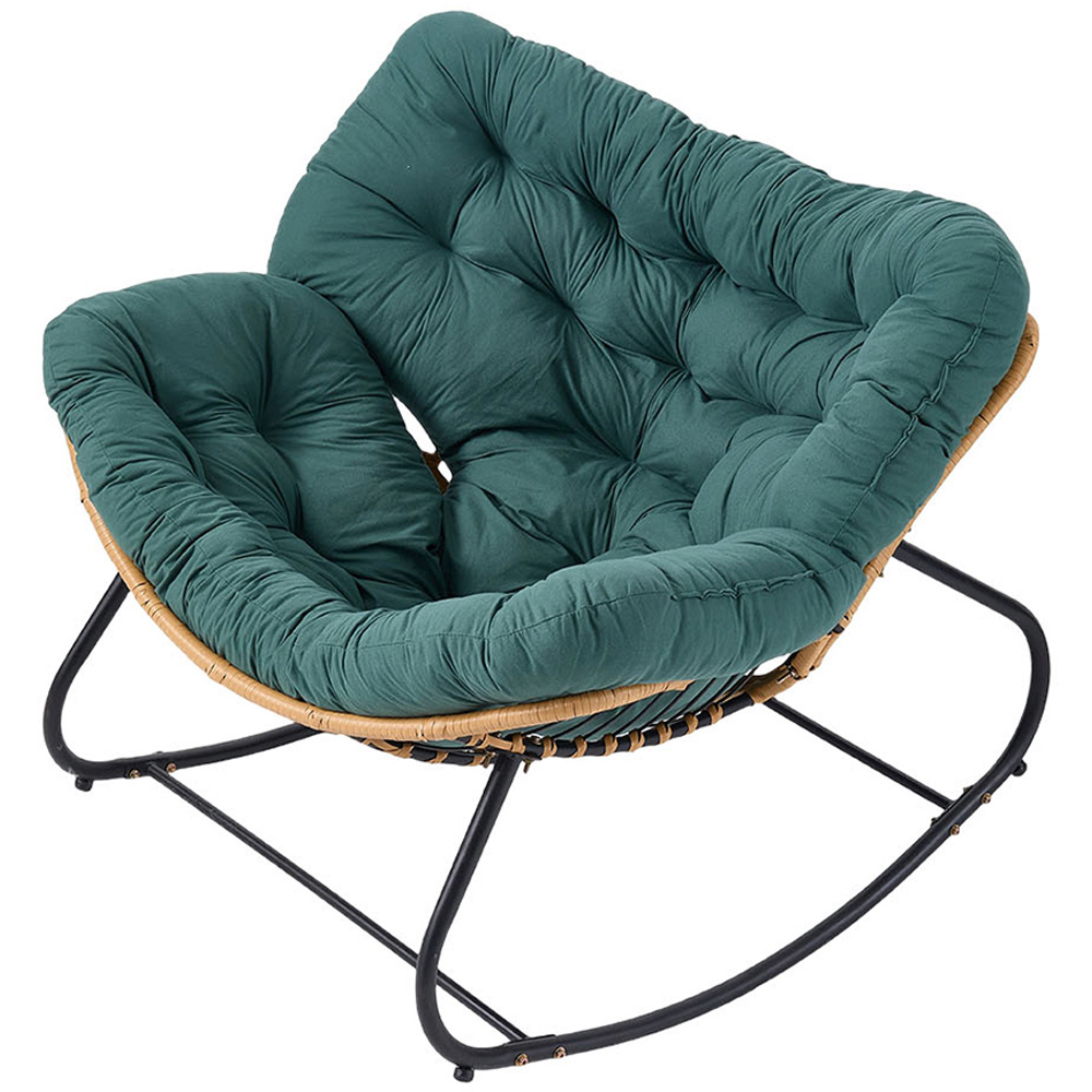 Living and Home Green Cushion PE Rattan Rocking Chair Image 2