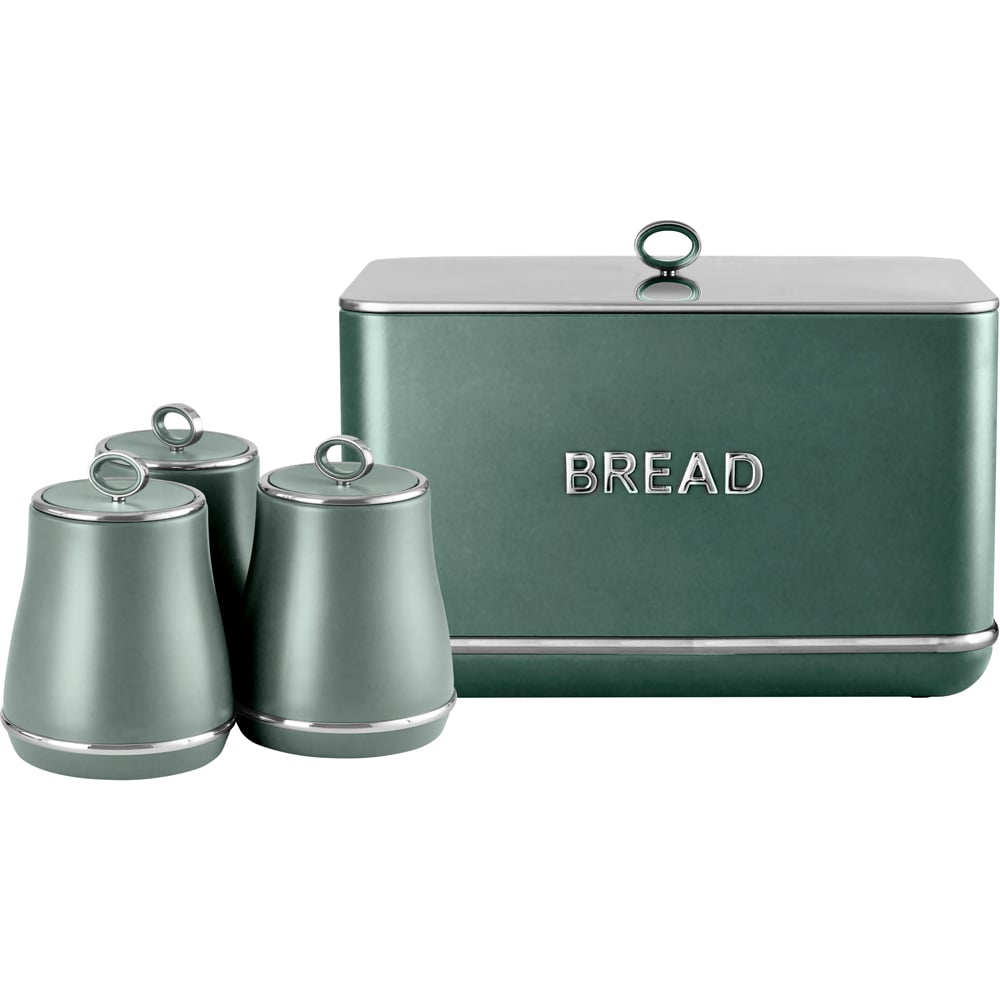 Tower Renaissance EEJB287 Forest Green Bread Bin with 3 Piece Canister Set Image 1