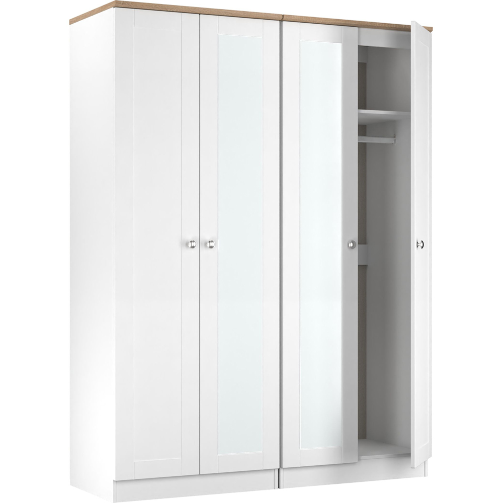 Crowndale Sussex 4 Door White Ash and Bardolino Oak Tall Mirror Wardrobe Ready Assembled Image 5