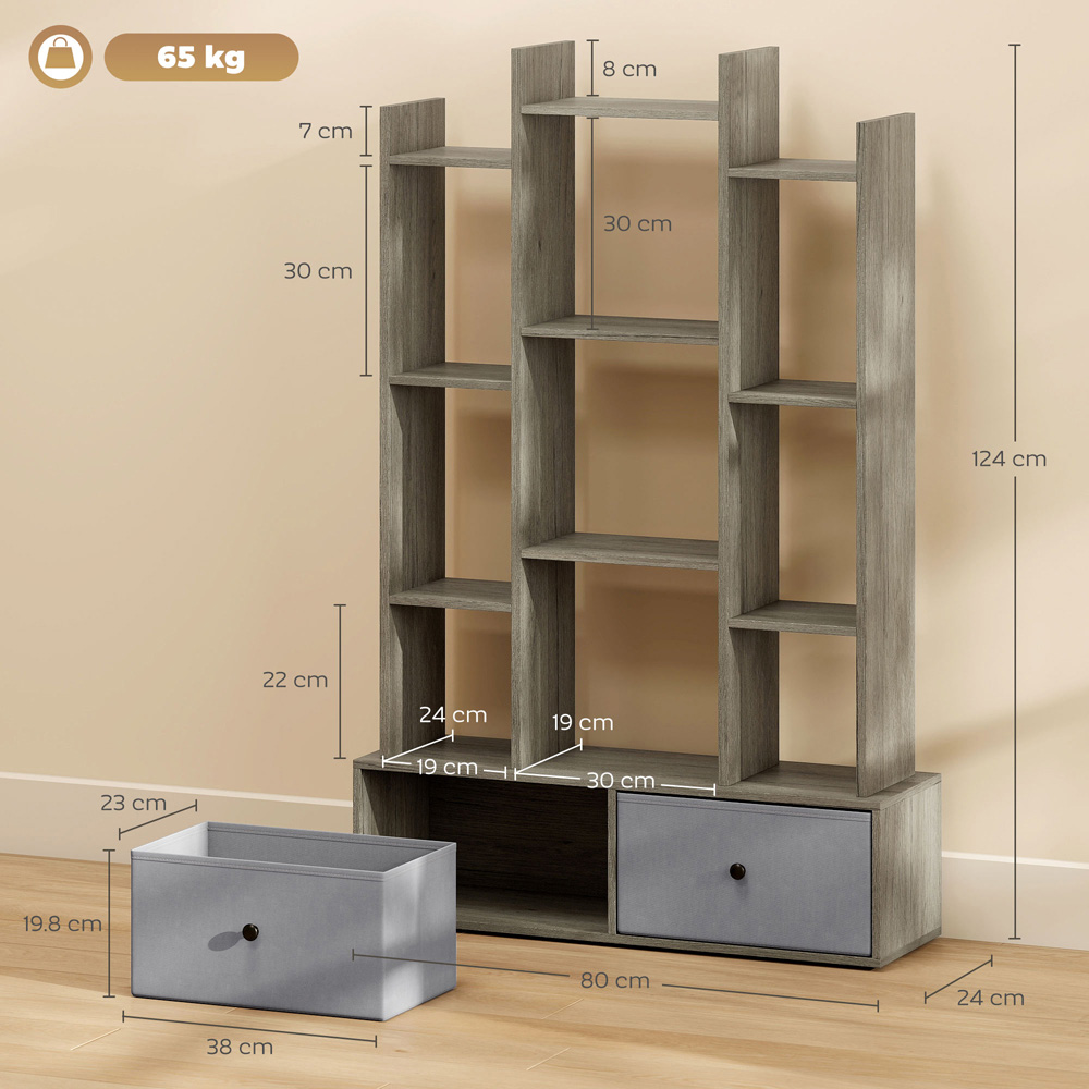 Portland 2 Drawer 12 Shelf Graphite Wood Effect Bookcase Image 9
