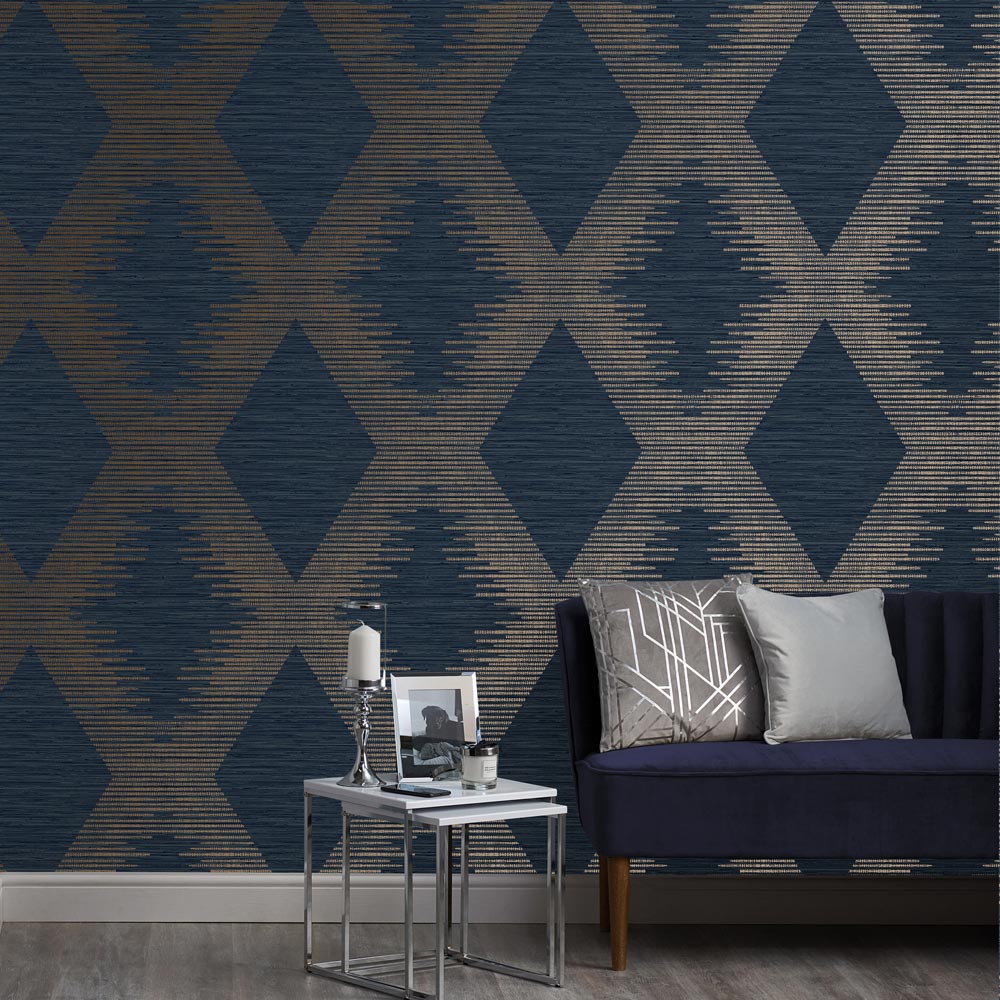 Superfresco Easy Serenity Geo Navy and Copper Wallpaper Image 4