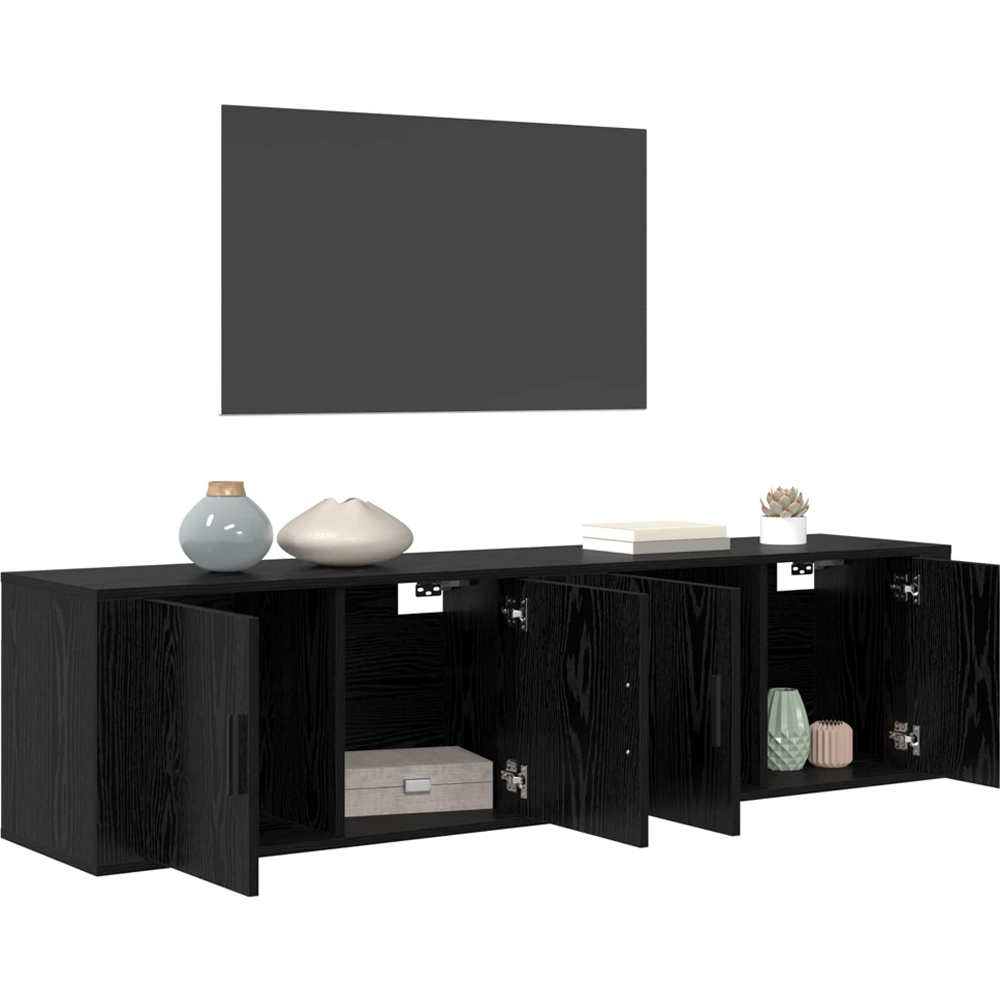 vidaXL 2 Door Black Oak Wall Mounted TV Unit Set of 2 Image 2