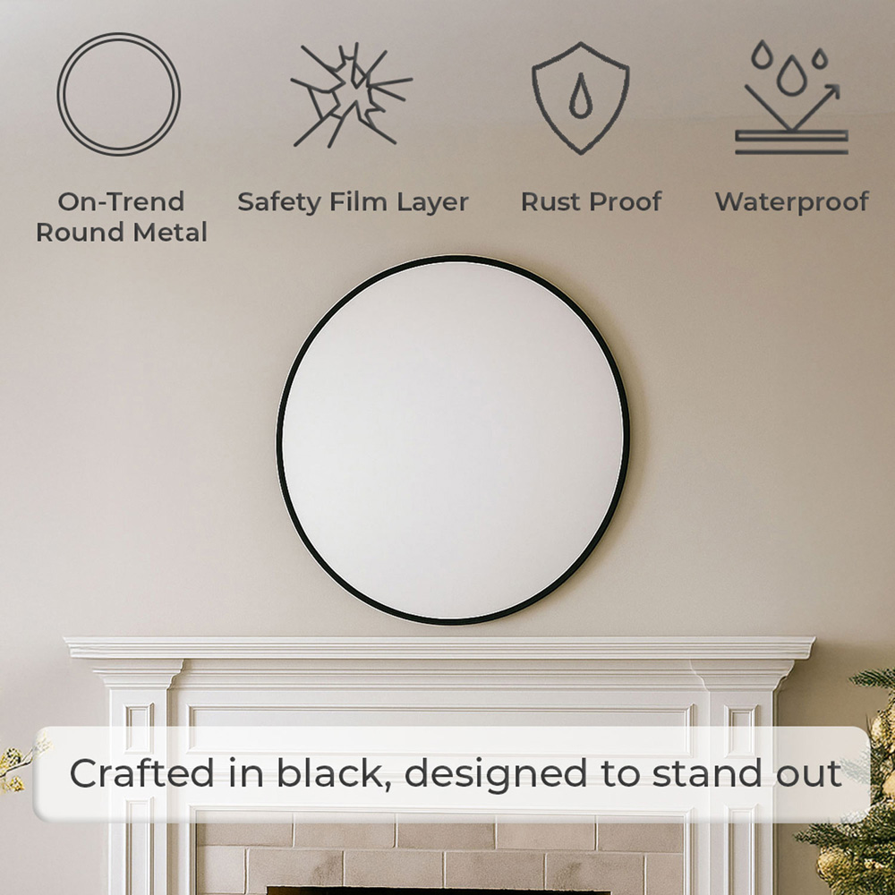 Neo Black Metal Frame Anti-Rust Wall Mounted Round Mirror 60cm Image 4