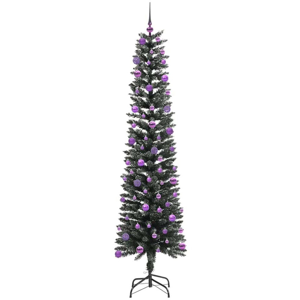 vidaXL Pre-Lit Lilac Baubles Green Artificial Christmas Tree 7ft Image 4