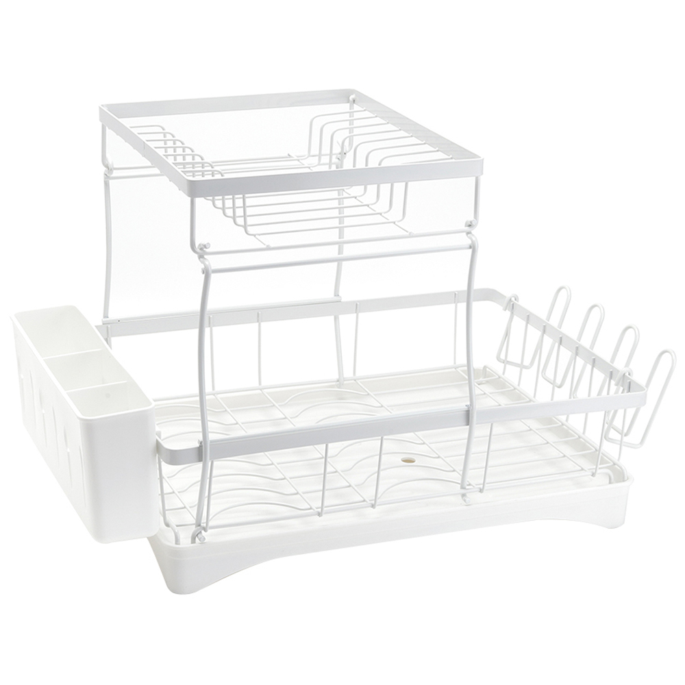 Living and Home White 2 Tier Kitchen Dish Drainer with Drying Tray Image 1