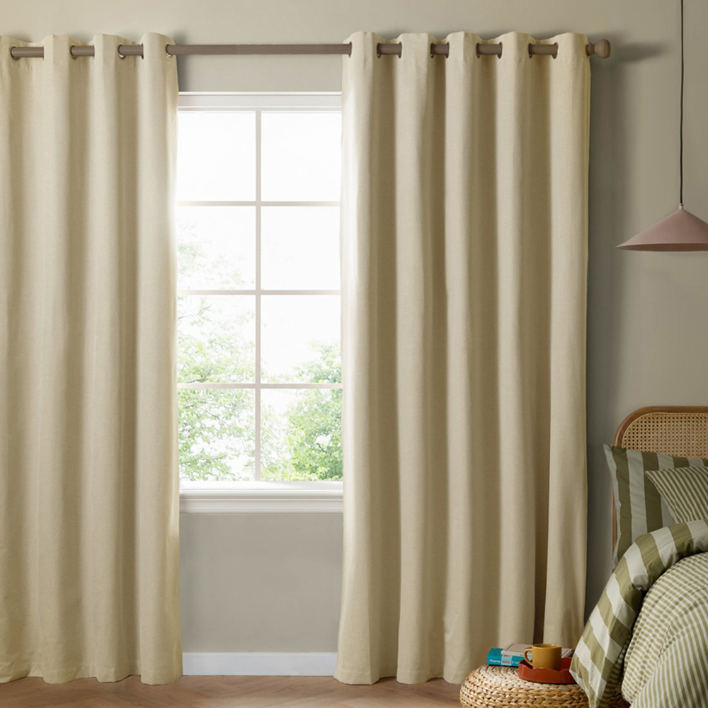 Furn The Ultimate Custard Cream Textured Woven Blackout Eyelet Curtains 168 x 183cm Image 1