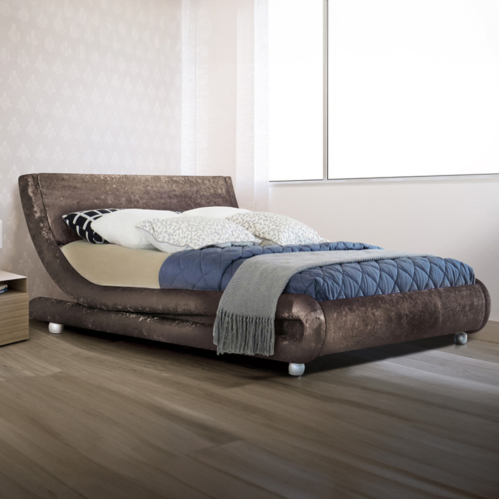 Brooklyn Modern Curved Double Brown Crushed Velvet Bed Frame Image 1