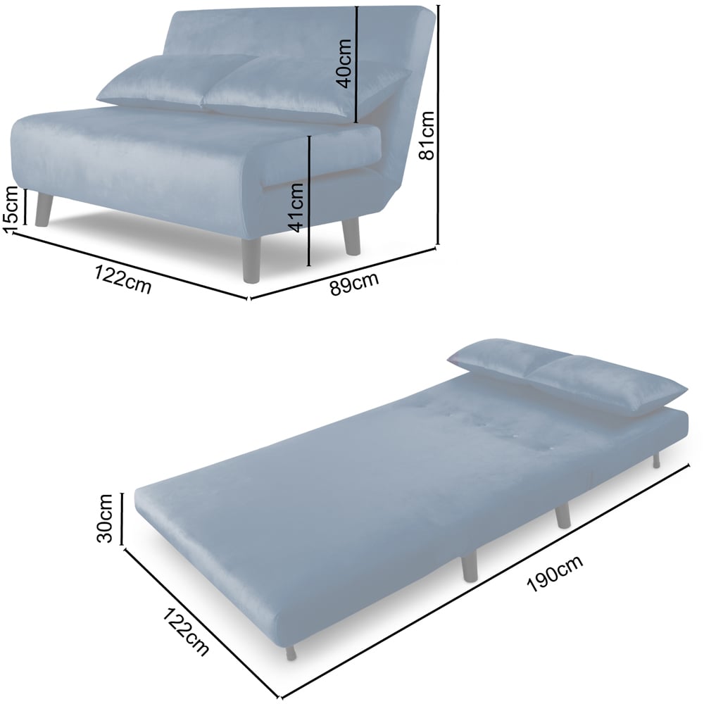 Aurora 2 Seater Blue Velvet Sofa Bed Image 9