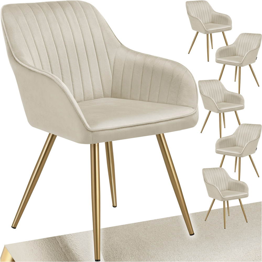 tectake Marilyn Set of 6 Cream Gold Quilted Velvet Dining Chair Image 2