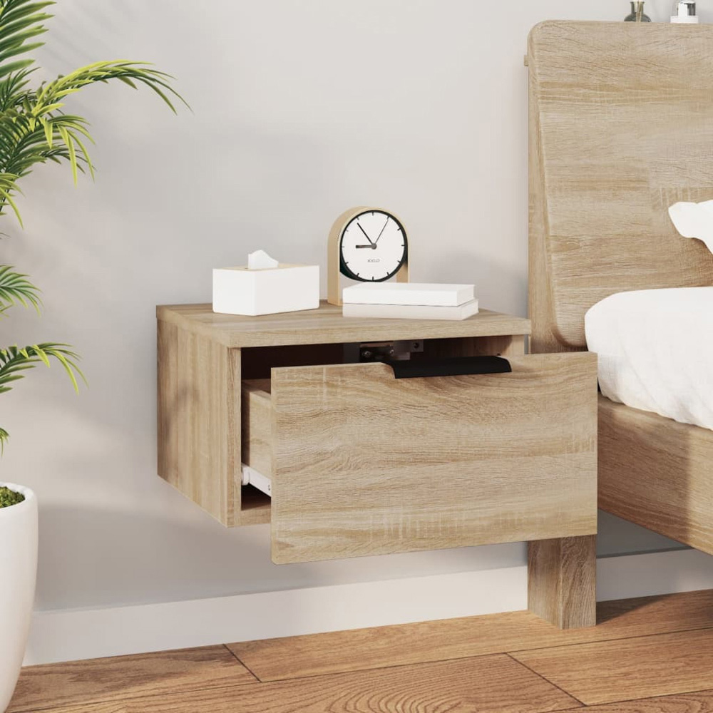 vidaXL Set of 2 Sonoma Oak Wall Mounted Bedside Cabinet Image 9