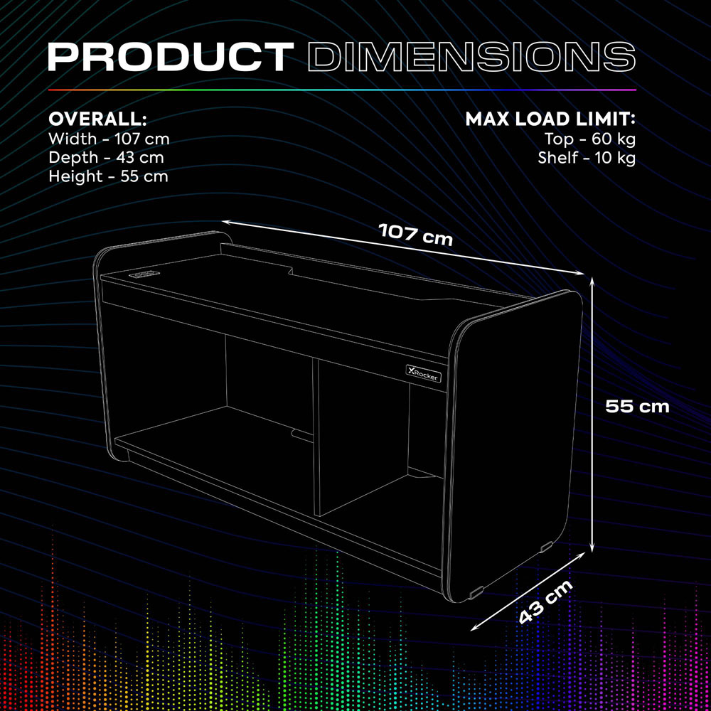 X Rocker Electra 2 Shelf Black TV Media Unit with App Controlled LED Lights Image 9