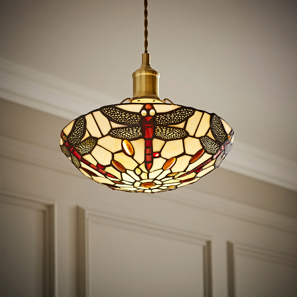ValueLights Tiffany Style Antique Red and White Glass Dragonfly Pendant Shade Image 6