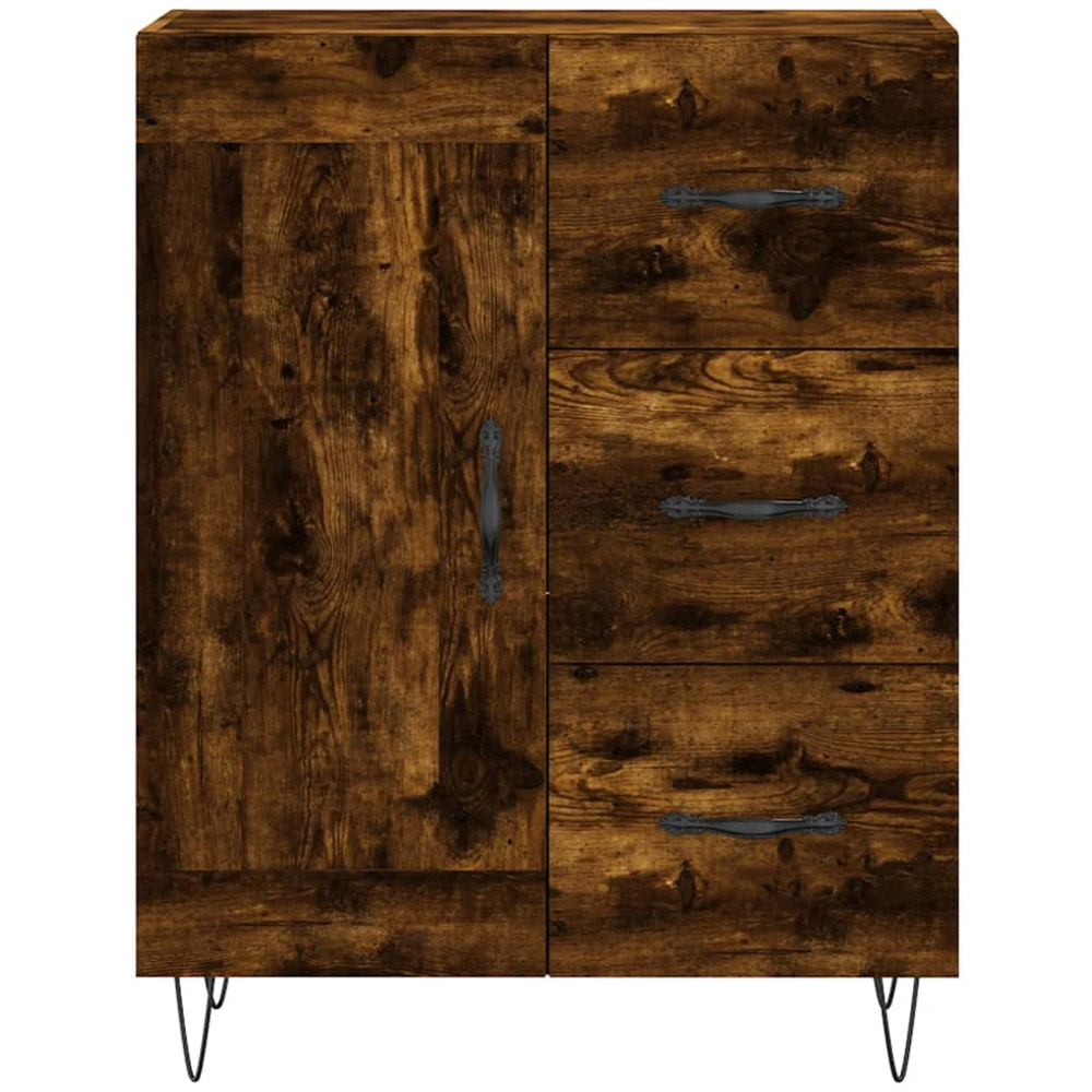 vidaXL Single Door 3 Drawer Smoked Oak Sideboard Image 5