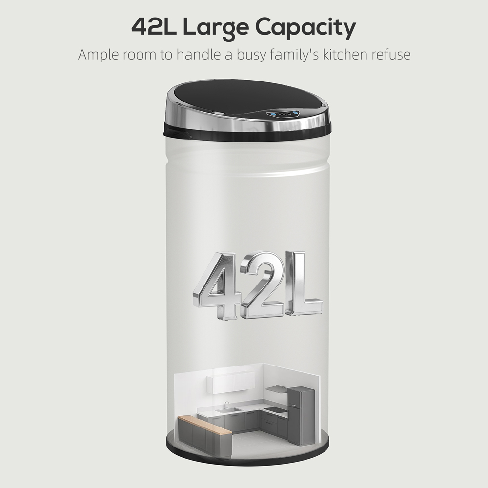 HOMCOM Silver Tone Stainless Steel Slim Automatic Sensor Bin 42L Image 8
