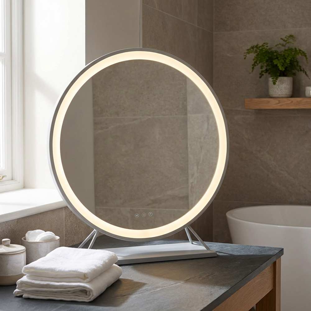 White Round Standing Hollywood LED Mirror Image 4
