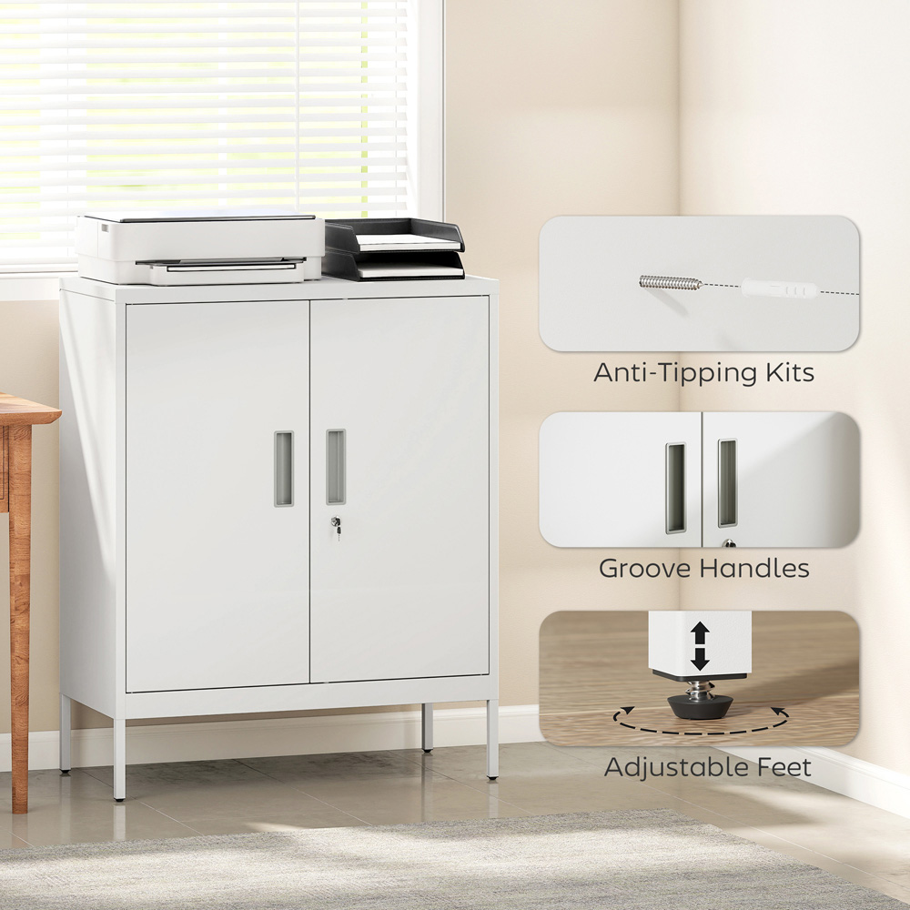 Portland 2 Door White Metal Lockable Storage Cabinet with Keys Image 5
