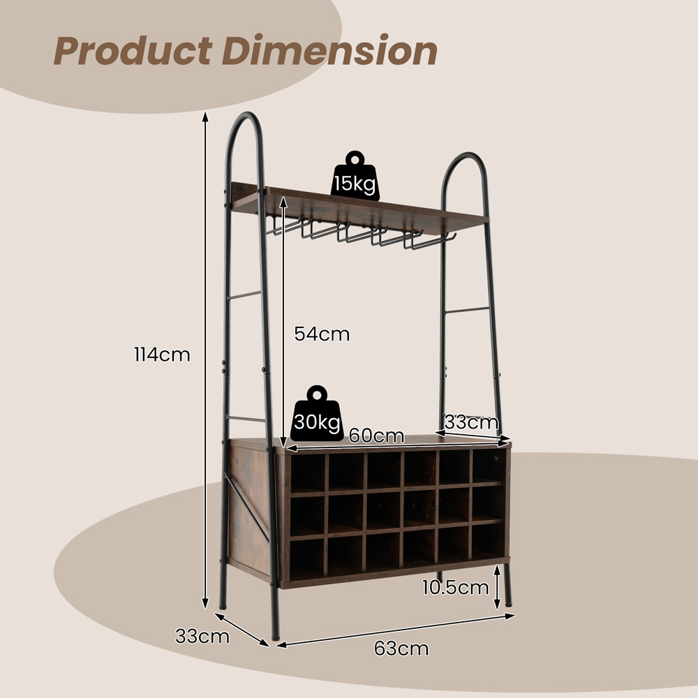Costway 2 Shelf Rustic Brown Wine Rack Image 9